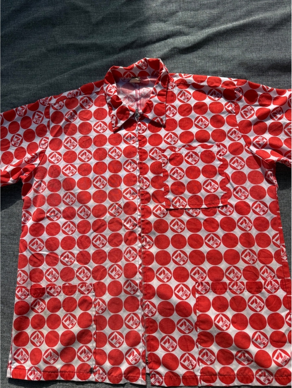 Vintage 7-11 employee Todd's Uniform Shirt Size L Red & White Polka Dot Pattern